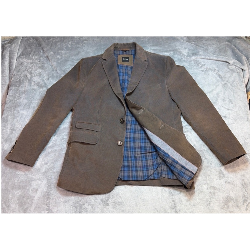 Hugo Boss Coastu-W Brown Corduroy Blazer Sport Coat 42R Plaid Lining Mens Preppy